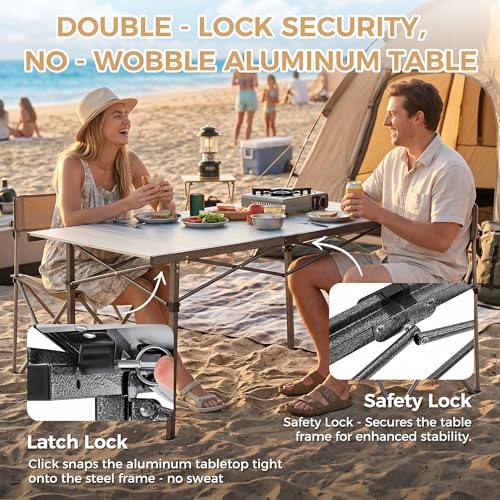 Large 53.5-Inch Silver Folding Camping Table - Heavy Duty, Waterproof & Lightweight