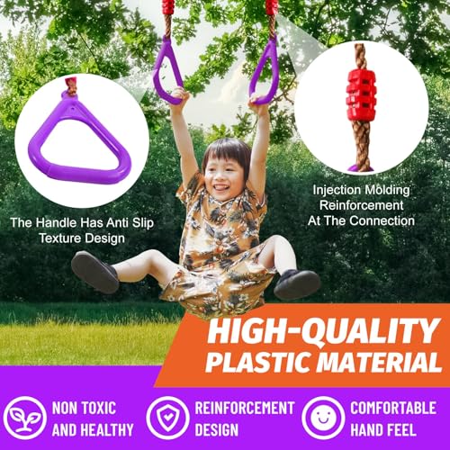 Kids Ninja Warrior Obstacle Course Slackline Set - 52ft with 9 Accessories, Purple