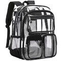 Large Transparent Backpack for Girls & Boys - Clear Bookbag with 10 Pockets, Black