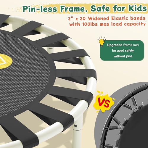 Green 36-Inch Foldable Toddler Trampoline with Adjustable Handle - Indoor Outdoor Mini Rebounder
