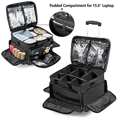 Trunab Matte Black Rolling Medical Bag with Detachable Trolley for Healthcare Professionals