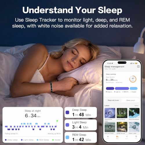 RIFESI Smart Fitness Bracelet for Women & Men, Sleep & Heart Rate Tracker, Black & Silver