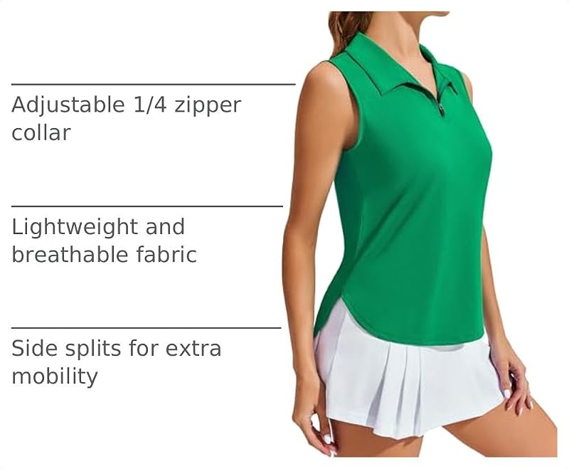 PINSPARK Women's Sleeveless Golf Shirt 1/4 Zip Tennis Polo Medium Green