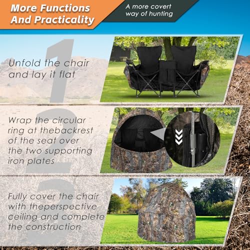 FUNHORUN Hunting Chair Blind for 2 Persons See-Through Camouflage Ground Blind