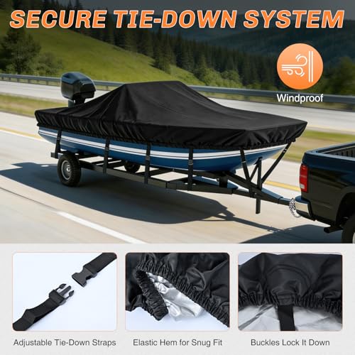 Nilight 16'-18.5' Heavy Duty Boat Cover with Adjustable Straps, Waterproof UV-Resistant