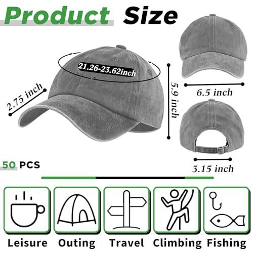 Bonuci 50 Pack Vintage Washed Baseball Caps Gray Adjustable Cotton Sports Hats for Men Women