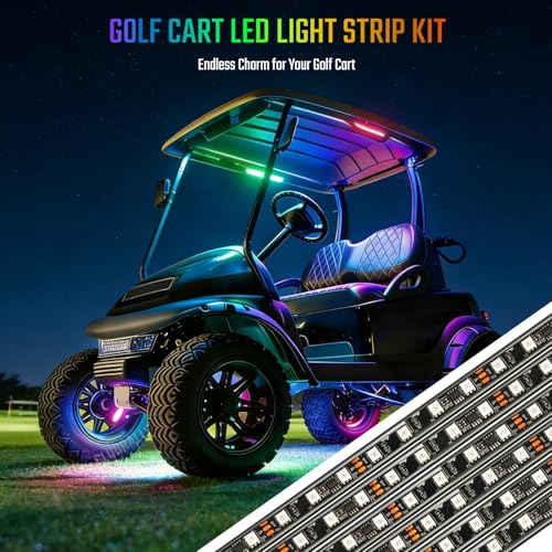 6 Pack Golf Cart LED Underglow Light Kit with 28 Modes, Music Sync, Waterproof, Fits EZGO Club Car Yamaha