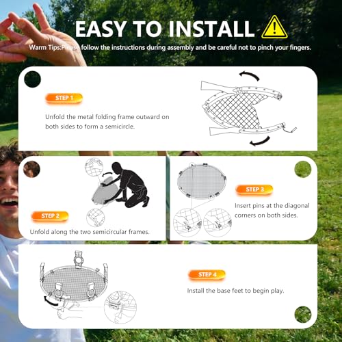 Orange Foldable Metal Roundnet Game Set for Outdoors - Pre-Assembled, Stable