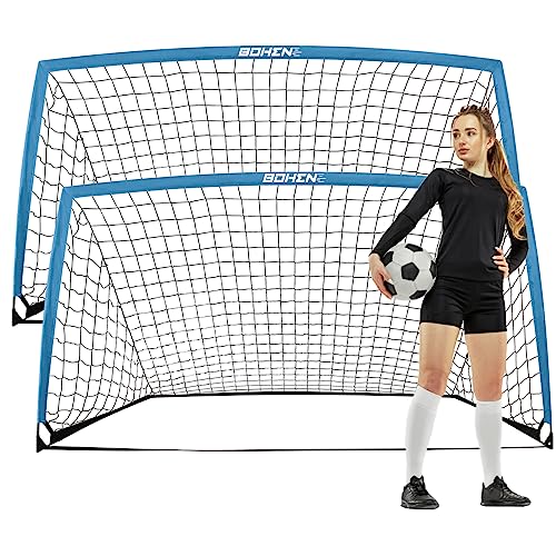 Portable Soccer Goals for Backyard and Beach, 6x4 & 9x5 FT with Target Gate - Blue, 2 Pack