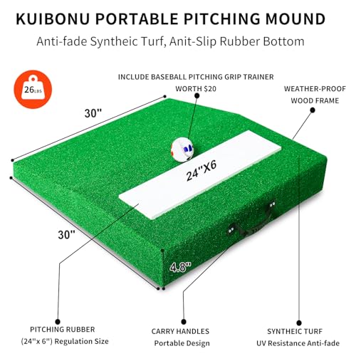 Portable Pitching Mound with Rubber & Turf - 30 x 30 x 4.8 inches for Baseball & Softball Training
