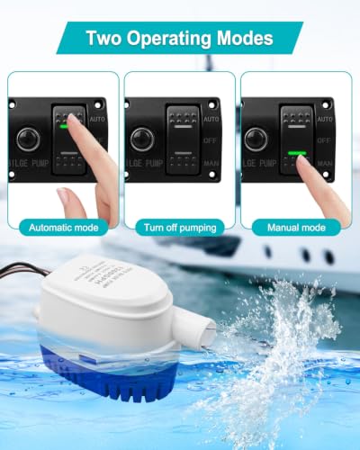 1200 GPH Automatic Bilge Pump for Boat with 3-Way Switch Panel - 12V, Saltwater Resistant