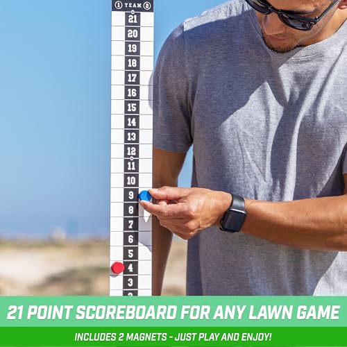 All Weather Cornhole Scoreboard with Drink Holders - Black - Magnetic Yard Game Accessory