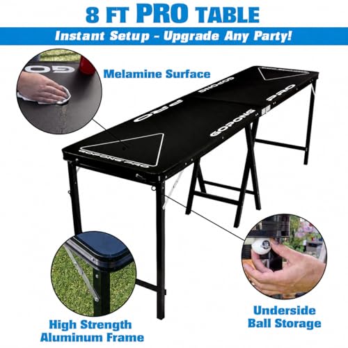 8 Foot Heavy-Duty Beer Pong Table - Portable Aluminum Frame, Black