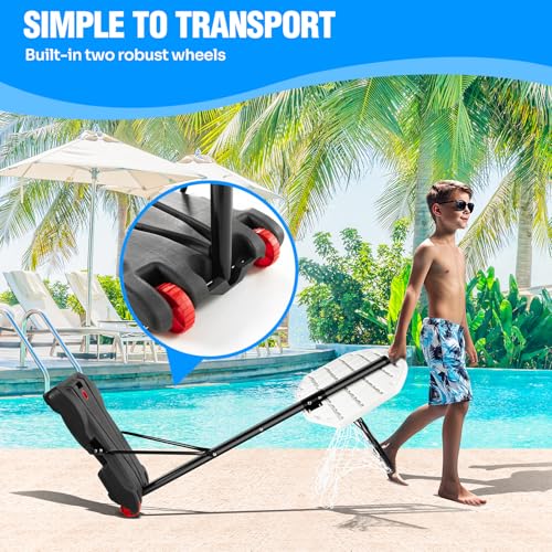 Adjustable Pool Basketball Hoop with LED Light, 2 Balls & Pump, Portable