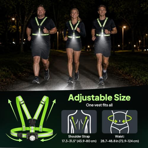 Running Lights for Runners - Bright Adjustable LED Vest with Red & White Modes