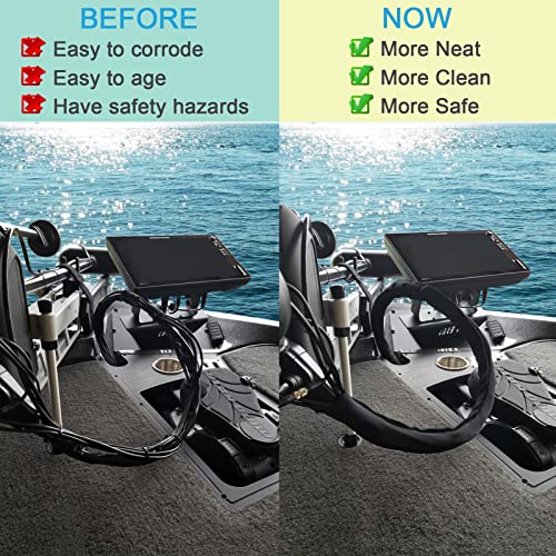60-Inch Waterproof Trolling Motor Cable Sleeve - Black Wire Cover for Boats