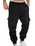 QOSOQ Men's Casual Cargo Sweatpants Fleece Lined Workout Joggers Athletic Drawstring Pants with Multi Pockets Black