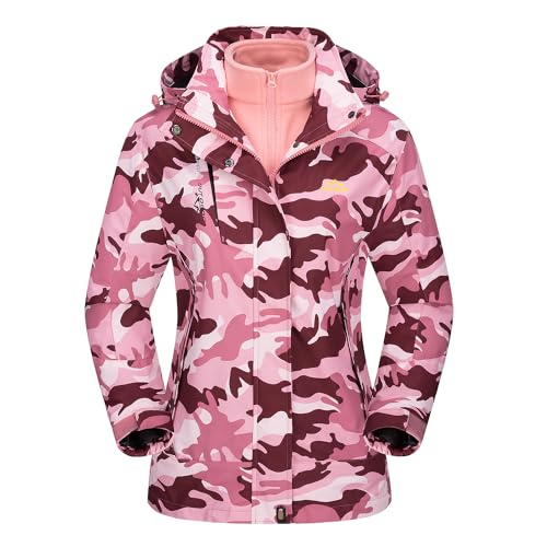 Women's 3-in-1 Pink Camo Winter Ski Coat Waterproof Windproof Fleece Lined Parka