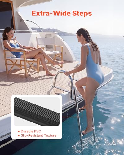 VEVOR 3 Steps Stainless Steel Boat Ladder - Telescoping Folding Swim Deck Accessory