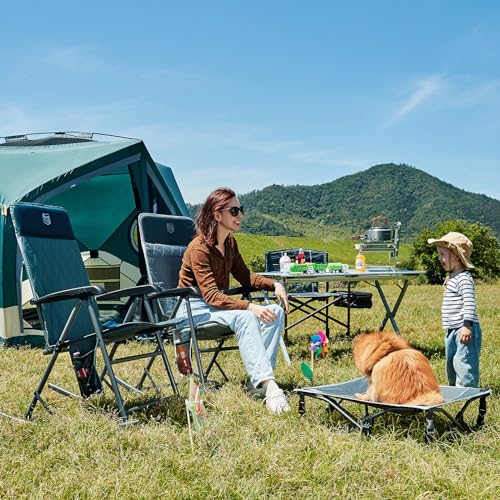Blue 1 Pack Adjustable Camping Rocking Chair with Padded High Back & Anti-Tip Support