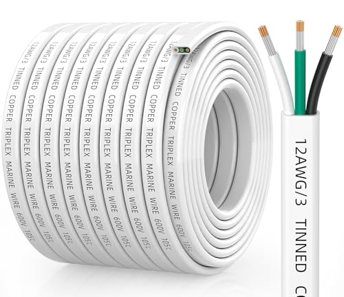 CONEPY 12/3 Marine Wire 50FT - 12 Gauge Tinned Copper Cable for Boat & Marine Use