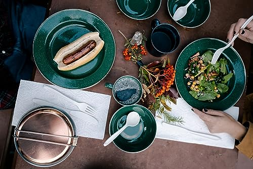 Green Stansport 24-Piece Enamel Camping Dinnerware Set for 4 - Lightweight & Durable