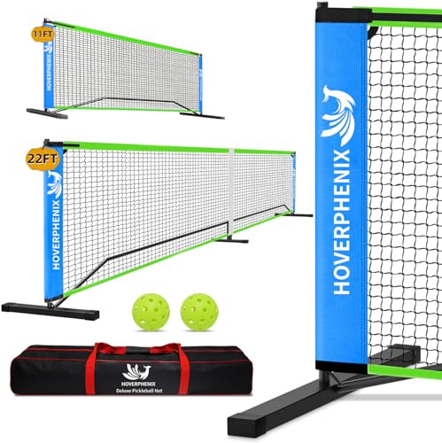 Hoverphenix 22FT & 11FT Pickleball Net Set - Portable Outdoor & Indoor Net with Carry Bag - Blue & Green Variation