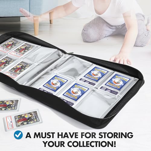 Black PSA Card Binder for Graded Slabs - Holds 60 Cards, Zipper Closure