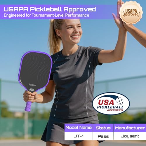 Purple Pickleball Paddles Set of 2 USAPA Approved Carbon Fiber Lightweight Rackets with 4 Balls and Bag