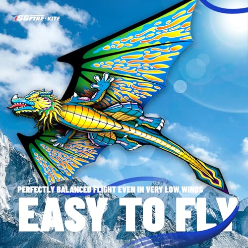 Green Pterosaur Complete Kite with Handle Line & Accessories for Kids & Adults
