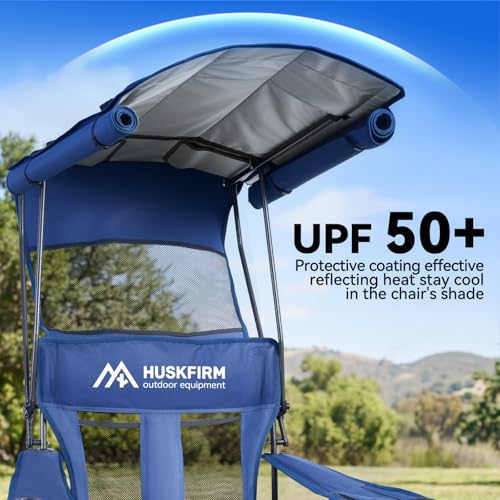 Huskfirm Camping Chair with Canopy Shade - Blue, UPF 50+ Sun Protection