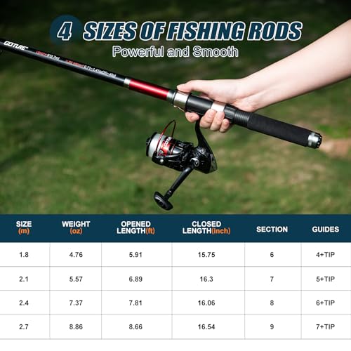 C2 6ft Telescopic Fishing Rod & Reel Combo with Carrier Bag - 1.8M-2.7M