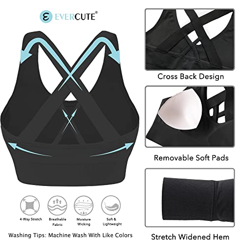 Large Black Support Sports Bras 3 Pack - Padded Seamless Criss Cross