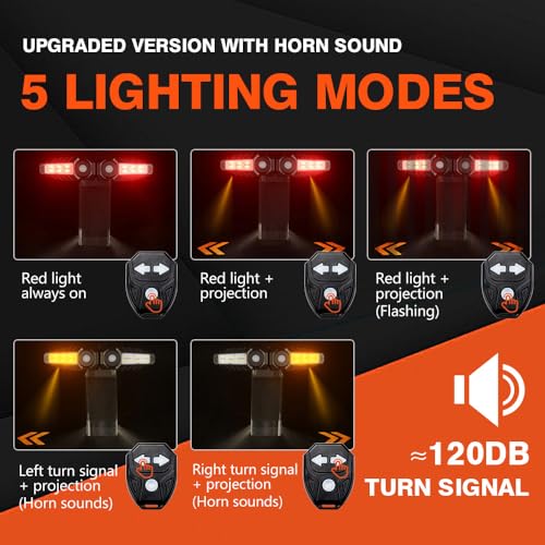 4-in-1 Bike Tail Light with Projection Turn Signals, Remote Control, Waterproof, 150 Lumen