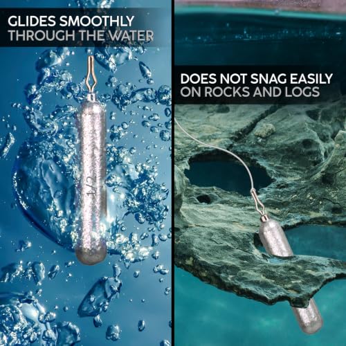 Drop Shot Weights for Bass Fishing - Skinny Pencil Sinkers 3/4 Oz Black 15-Pack