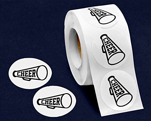 Cheerleading Megaphone Stickers - 250 Round Cheer Squad Decals for Fundraising & Events