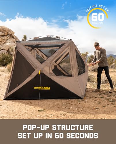 FanttikOutdoor Alpha C4 Ultra 4-Person Pop-Up Camping Tent Khaki | Instant Setup Rainfly
