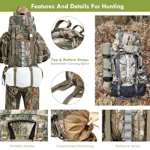 Wild Cedar 80L Waterproof Camo Hunting Backpack with Rain Cover, Men’s 60/80L