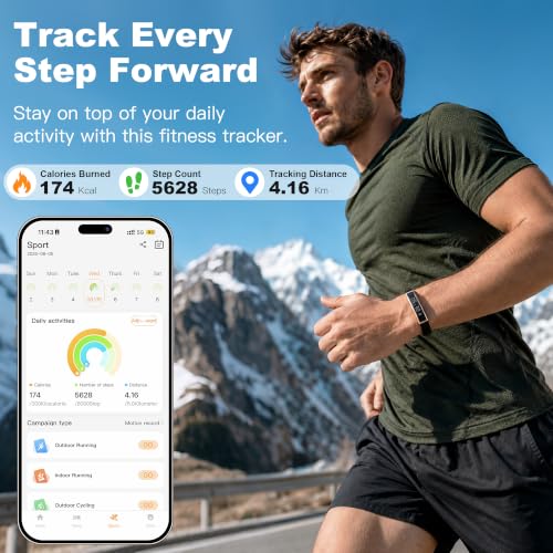 RIFESI Smart Fitness Bracelet for Women & Men, Sleep & Heart Rate Tracker, Black & Silver