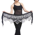 Belly Dancing Waist Chain with 320 Coins - Black & Silver Hip Scarf