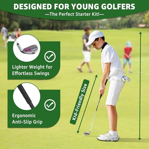 Yellow Kids Golf Club Set for Ages 4-12, 5-6 Piece Junior Golf Clubs with Stand Bag, 50-60 Inches