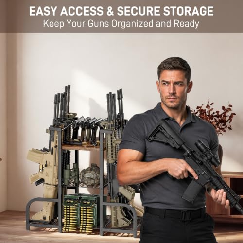 Double-Sided 12-Gun Heavy Duty Metal Gun Rack Floor Stand - Vertical Rifle & Shotgun Storage, Black, Style 02
