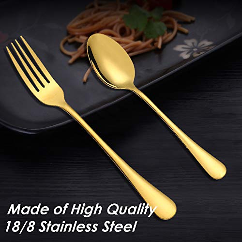Gold Plated Stainless Steel Dinner Forks and Spoons Set - 12 Pieces