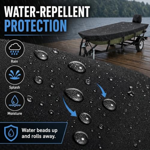 16ft Jon Boat Cover Up to 75" Beam with Motor Cover - Heavy-Duty Waterproof Black, All-Weather Marine-Grade