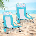 High Back Blue Beach Chairs with Dots - 2 Pack, Portable Folding Camping Chairs