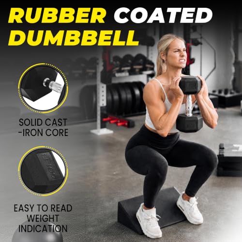 HulkFit 50 lb Rubber Coated Hex Dumbbells Set of 2 – Non-Slip Hand Weights for Home Gym