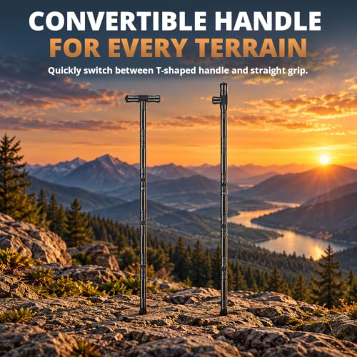 Black 40.5-Inch Tactical Walking Stick with Survival Tools & Versatile Handle - 5 Tubes