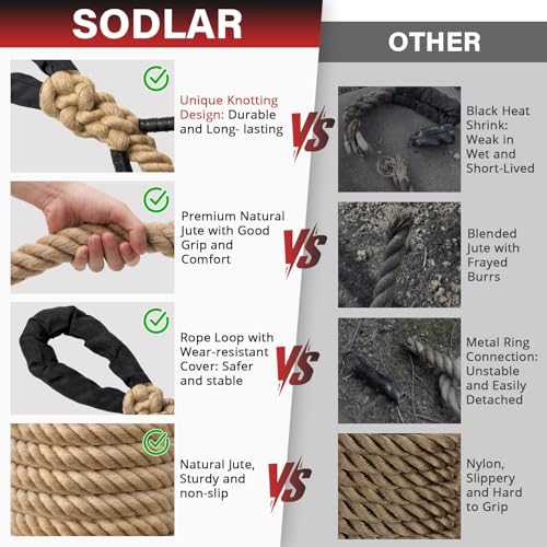 Sodlar Heavy Duty Jute Climbing Rope 25FT for Fitness & Outdoor Use