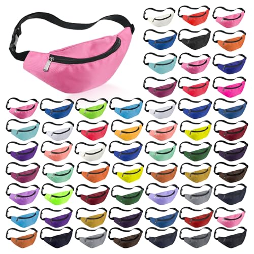 Neon Fanny Packs Bulk - Colorful Waist Bags for Festivals & Travel - Classic Color 60 Pack