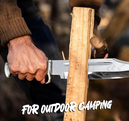 Large 17-Inch Survival Bowie Knife with Leather Sheath - Hunting Camping Fixed Blade